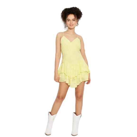 wild fable Dresses & Skirts - Wild Fable Women's Yellow Floral Triangle Cup Tiered Mini Skater Dress Size S